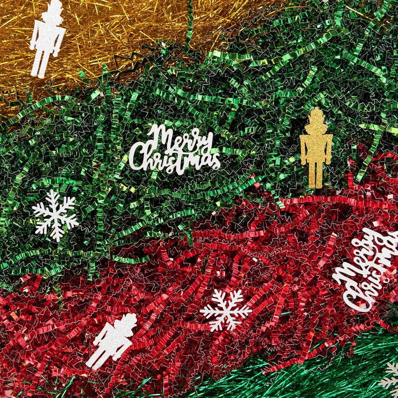 PAPER FAIR 1LB Christmas Red Green Classic Crinkle Cut Paper Shred Filler w/Nutcracker Confetti, Gold Iridescent Glitter Strand Raffia Tissue, Xmas Candy Cane Gift Box Craft Bedding Cushion - Image 4